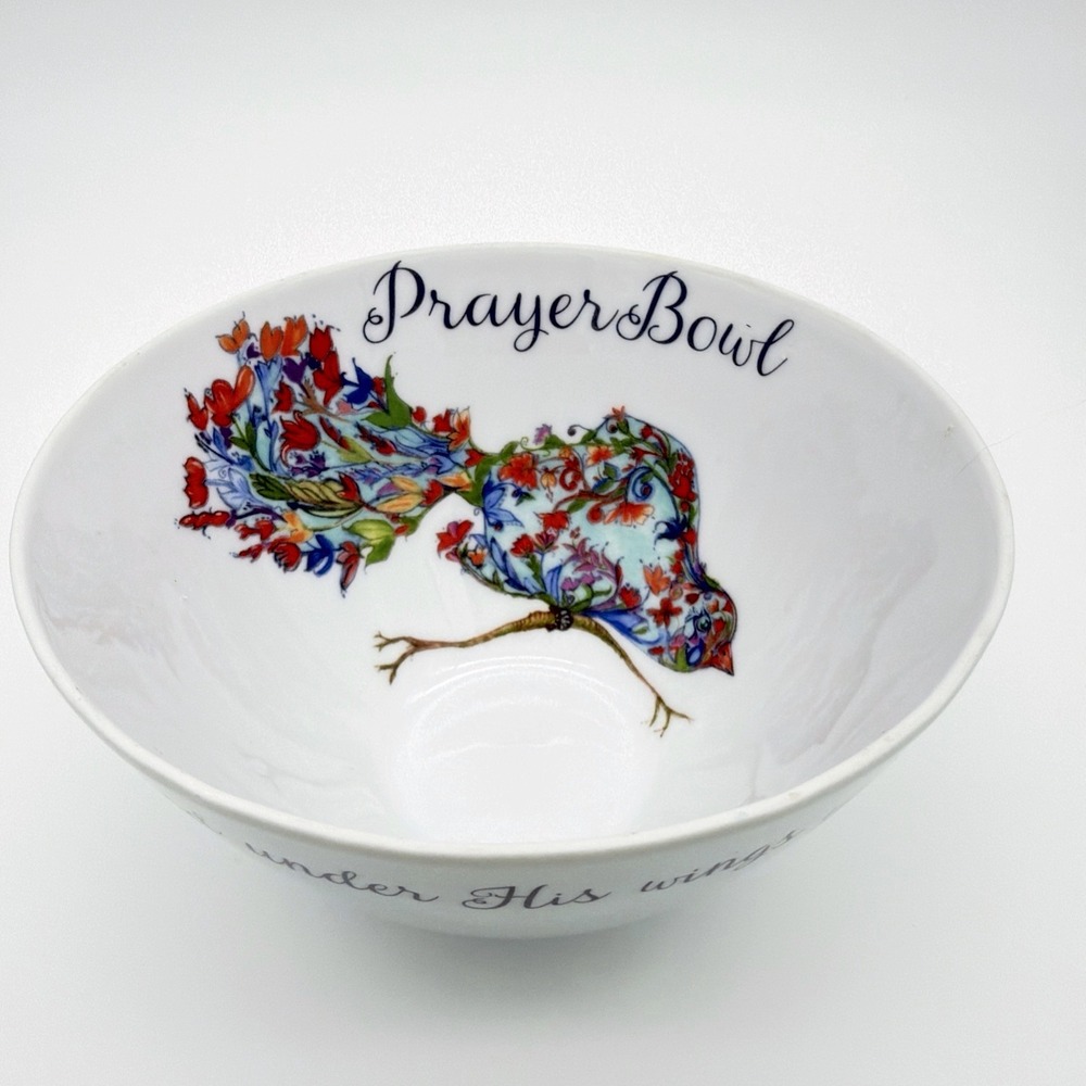 Josephine Prayer Bowl Hand Painted Porcelain Bird Floral Psalm 91:4